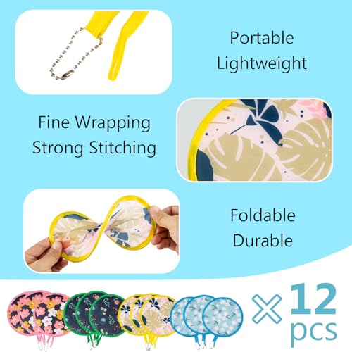 12Pcs Floral Round Foldable Hand Fan Japanese Foldable Fan Style Handheld Compact Cooling Fans,Round Folding Fan for Outdoor Games,Xmas Decoration,Festival,Party Favors,Travel,Events - color: 12Pcs Floral