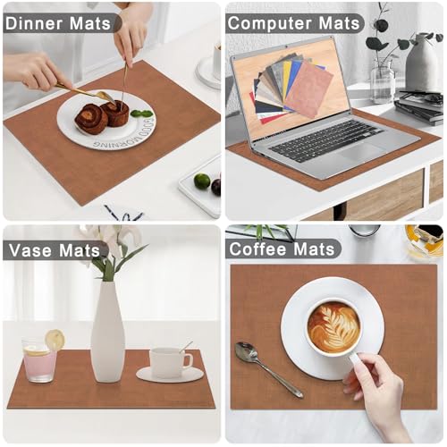 Homaxy PU Faux Leather Placemats for Dining Table, Set of 6, Brown - color: Brown