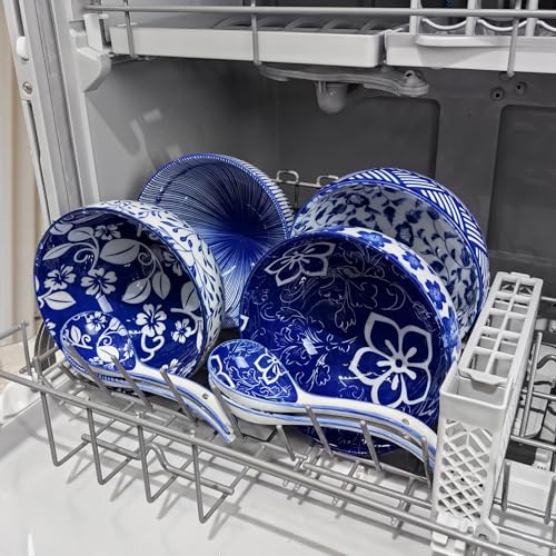 28Oz Ceramic Ramen Noodle Pho Bowl Set with Chopstick&Spoon&Gift box - size: 6in Floral Grassed Pattern