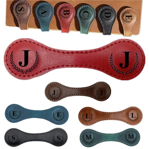 Personalized Magnetic Leather Initial Bookmark, 26 Letters Customized Multi-Functional for Women, Teachers, Book Lovers (J, Red) - color: Red, size: J