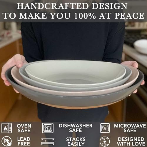 Mora Ceramic Large Serving Bowls- Set of 2 Oval Platters for Entertaining. Modern Kitchen Dishes for Dinner, Fruit, Salad, Turkey, etc. Oven, Dishwasher Safe, 55/35 oz, 13.5" / 11.8" - Neutrals - color: Assorted Neutrals, size: XL & L
