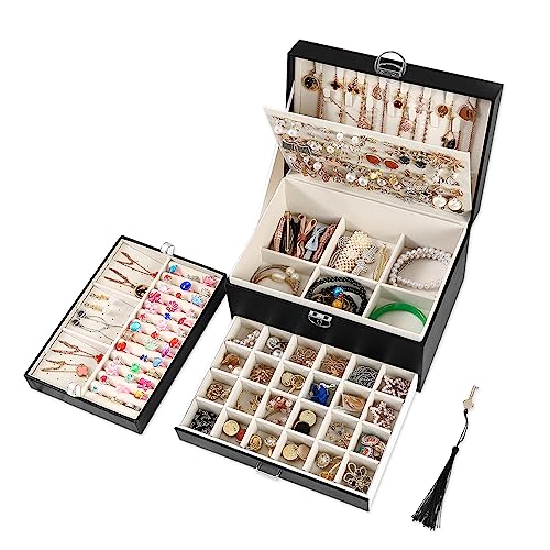 BOOVO Large Jewelry Boxes For Women (Black) - color: Black, size: 5 layer