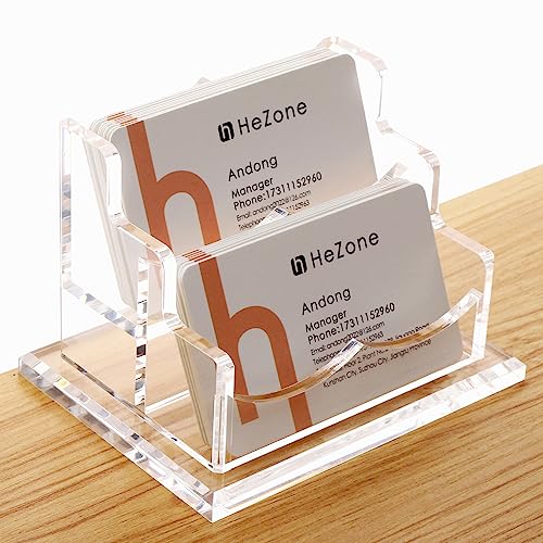 Business Card Holder for Desk 2 Tier 2 Slots, Clear Acrylic Business Card Display Stand for Women and Men, Organize 100 Cards-1 Pack (2 Slots-H)