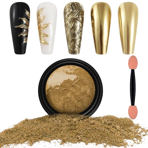 Artdone Chrome Nail Powder, Light Gold Metallic Mirror Effect Pigment - color: 1 Jar - Light Gold