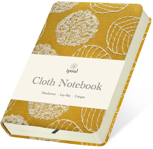 A6 Notebook, Pocket Journal, Embroidered Journal for Girl, Small Fabric Notebook, Lay Flat Hardcover Journal, 4x6 Lined Notebook & Sketchbook, Cute Diary, Writing Journal for Women, Yellow - color: A6-Leaf Yellow
