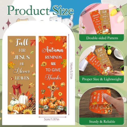 Fall Christian Bookmarks for Book Lovers - Cosmisun 100 Pcs Autumn Religious Bookmark Paper Pumpkin Cross Bible Verse Page Book Markers Gifts for Women Men Office Church Reading Party Rewards Supplies - color: Fall