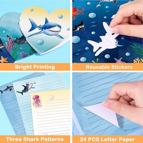 WERNNSAI 69 PCS Shark Kids Stationery Paper and Envelopes Set for Boys - color: Shark