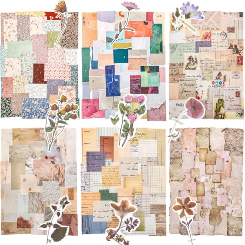 445 Pcs Vintage Scrapbook Paper with Floral Stickers for Junk Journal - color: Floral Pattern