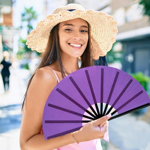 10 PCS Boots on The Ground Hand Fan Bulk - Rave Fans 13 Inch Large Clacking Fans for Line Dancing Make Loud Sounds for Party - color: Purple