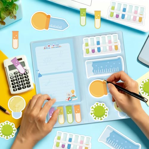 Science Sticky Notes Set, 360 Sheets Cute Cartoon Science Self-Stick Notes Pads Laboratory Themed Memo Pads Chemistry Page Markers for Home Office Supplies - style: Science