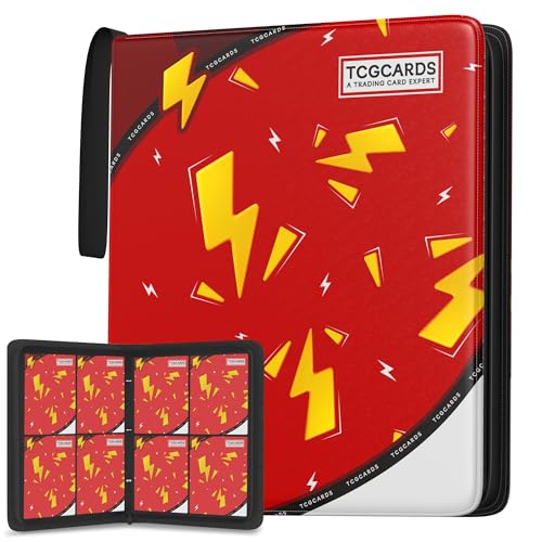 Trading Card Binder 4 Pocket,Card Binder 400 Pockets,Card Book Holder Cards with 50 Removable Sleeves,3-Ring Zip Design MTG/TCG/Sport Collectible Trading Card Albums Gifts for Boys and Girls(Red) - color: Red, size: Small