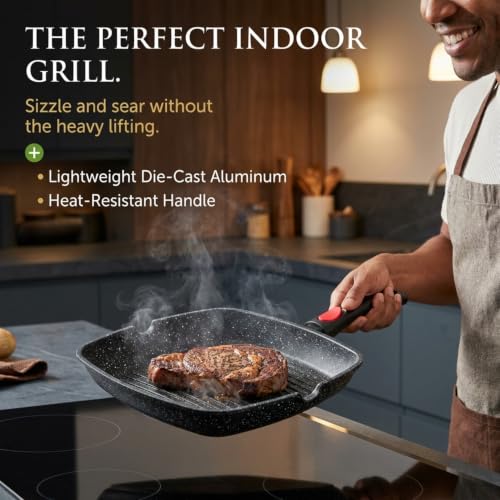 Moss & Stone Grill Pan for Indoor Cooking 11Inch Nonstick Square Grill Pan - style: Square Grill Pan RV-Friendly Design