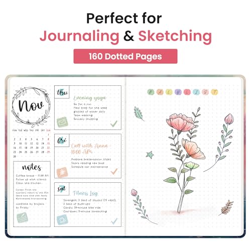 Taja Pretty Dotted Journal for Women, Aesthetic Hardcover Leather Journal - color: C-Sunset, size: B-Dotted