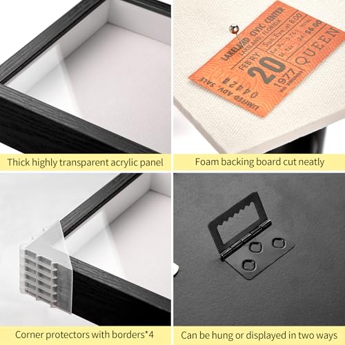 12x16 Large Shadow Box Frame with Thickened Acrylic Panel & Pins - color: Black + Thickened Panel + Foam Packaging, size: 12x16