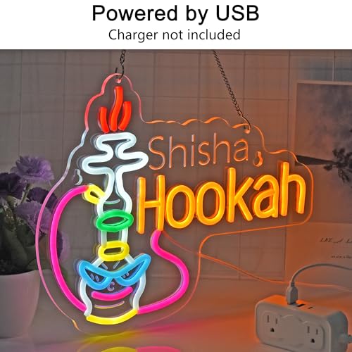 Hookah Neon Sign,Shisha Smoke Vape Bar LED Light Wall Decor Sign - color: Orange-HOOKAH