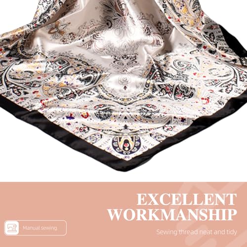 35 Inches Silk Head Scarf-Satin Hair Scarves Silk Bandana Scarf Headscarf for Women's Fashion Scarves - color: Large Floral Cashews - Black