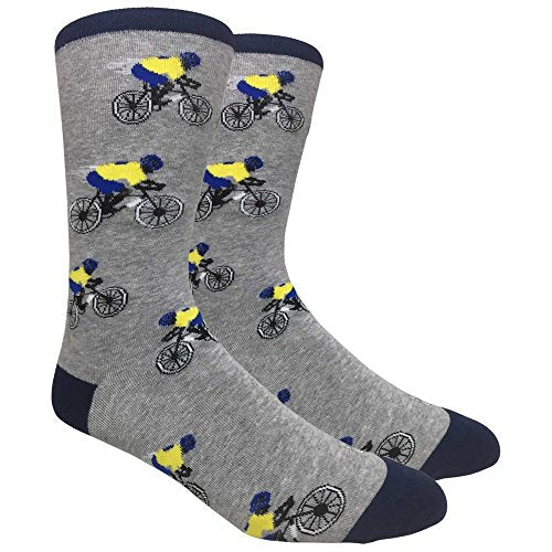 Urban Peacock Men's Novelty Fun Dress Socks Multiple Patterns/Multi-pair Options! - color: Bicycle Racer - Grey With Navy