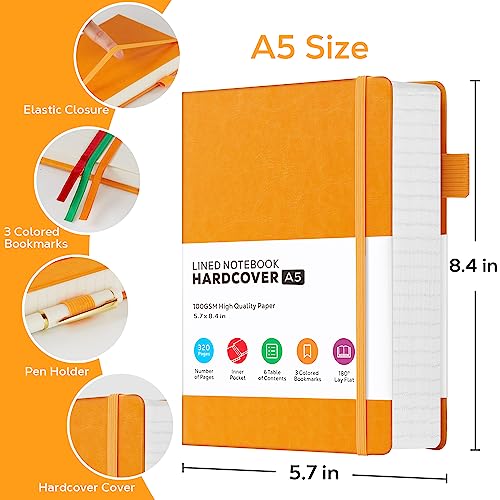 FOCUS DAY Hardcover Leather Notebooks College Ruled, 320 Pages Notebook Journals for Writing Note Taking Women & Men, A5 (5.7'' X 8.4'') Daily Notebook Journal, Orange - color: 5.Orange, size: A5