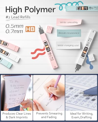 Nicpro Pastel Mechanical Pencil Set, 0.5 & 0.7mm Cute Pencils, Pack of 6 - style: 0.5mm + 0.7mm