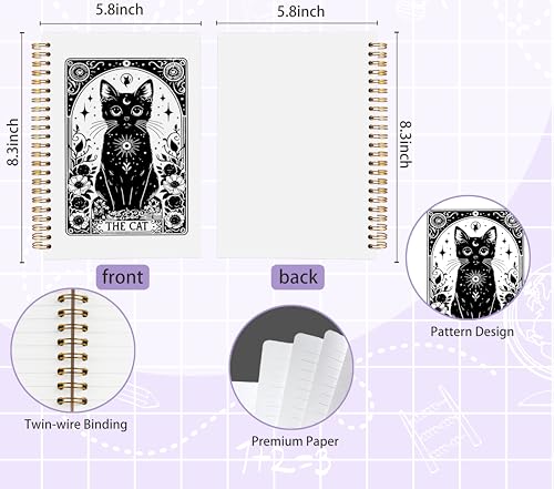 Welshower Witchy Tarot Floral Black Cat Spiral Notebook Journal, Mystical Celestial Witch Notebook, Dark Academia Gothic Journal, Cat Office Supplies, Witchy Gifts for Women, 5.5x8.3 Inch - color: Gothic Notebook 03