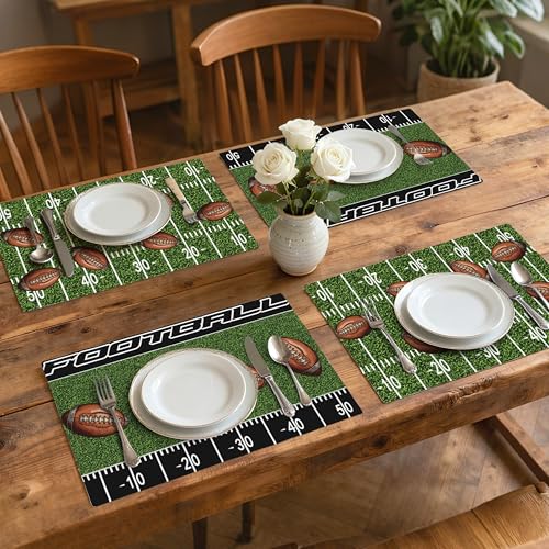 Football Table Placemats Set of 4 Place Mats Linen Wipeable Placemats Waterproof Rectangle Table Mat for Kitchen Dining Dinner 18 X 12 Inch - color: Football