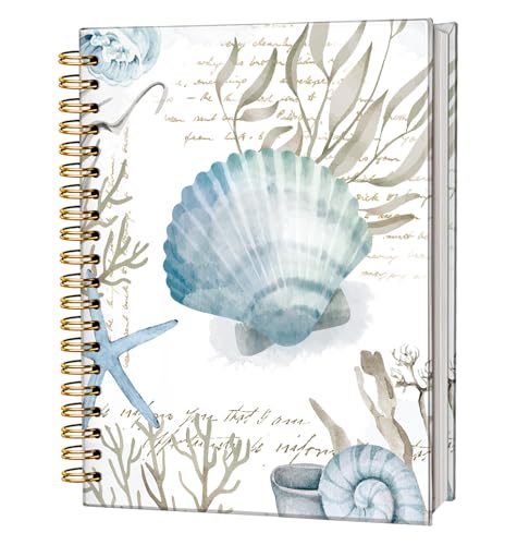 Sea Conch College Ruled Spiral Notebook Journal, Vintage Ocean Sea Life Aesthetic Spiral Bound Writing Journals for Offices Schools Classrooms, Hard Cover with 80 Ruled Pages, 5.5x8.3 - color: Sea Conch(white)