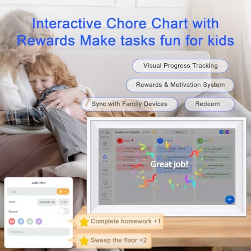 10.1 Inch Smart Digital Calendar Chore Chart with Touchscreen - Interactive Display for Family Schedules, Great for Organizing Your Calendar to-Do List & Meal Planner, Digital Picture Frame