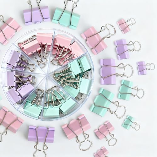 Binder Clips Assorted Sized, Metal Clips for Office, 120 Psc - color: Morandi