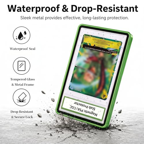 Magnetic PSA/CGC Slab Protector with Foldable Kickstand - UV Protection Tempered Glass & Aluminum Metal Bumper for 35PT PSA CGC CSG AGS, 9-Point Secure Lock Display Guard & Clear View (Green) - color: Green, size: PSA Card Case