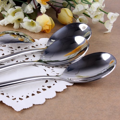 Quality Korean Stainless Steel Rice Spoon/Soup Spoon, Long-Handled Great Circle Coffee Spoon (4pcs)