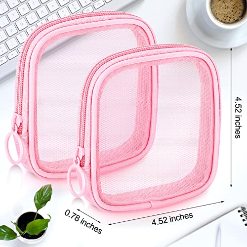 Weewooday 4Pcs Mesh Makeup Bag, Pink, Small, Classic - color: Pink, size: Small, style: Classic