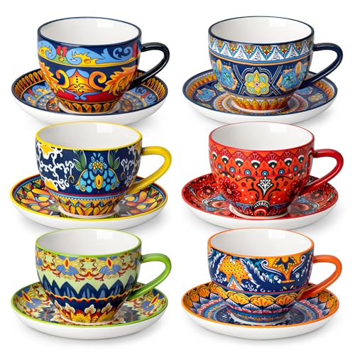 vancasso 8oz Bohemian Porcelain Cappuccino Cups, 6-Piece Set, Lead-free