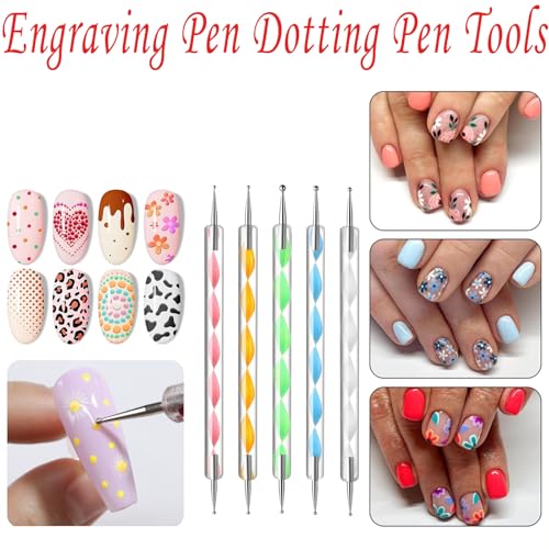 23 Piece Nail Art Tools Set Resin Nail Art Palette Nail Art Brush 2-way Acrylic Silicone Engraving Pen Dotting Pen Tools DIY Home Salon Makeup Display Board Nail Art Kit (White) - color: White