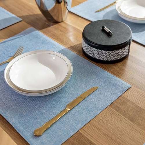 Demetex Placemats Set of 8 Heat Resistant Blue Placemats Soft Washable Linen Place Mats Table Mat for Dinner Gathering Banquet, 13x19 inch, Blue - color: Blue, size: Placemats set of 8
