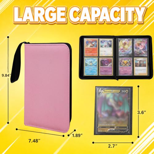 Card Binder, 4 Pocket 240 Card for Collectible Trading Card Albums - color: 240-PINK-1