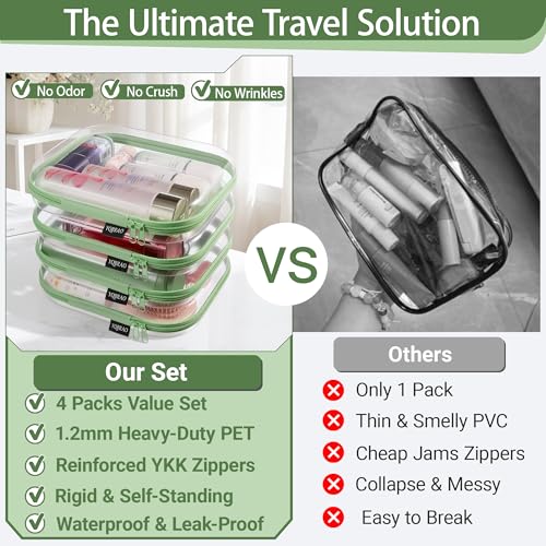 YQBRAO Clear Hard Shell Zipper Cases, 4 Medium Makeup Organizers, Green - color: Green, size: 4 Pack(M)