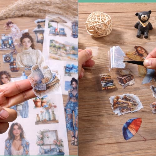 Scrapbooking Stickers 20 Sheets Pre-Cut 200 washi Stickers PET People Sticker Books for journaling Scrapbook Supplies Transparent Journal Sticker - color: Blu