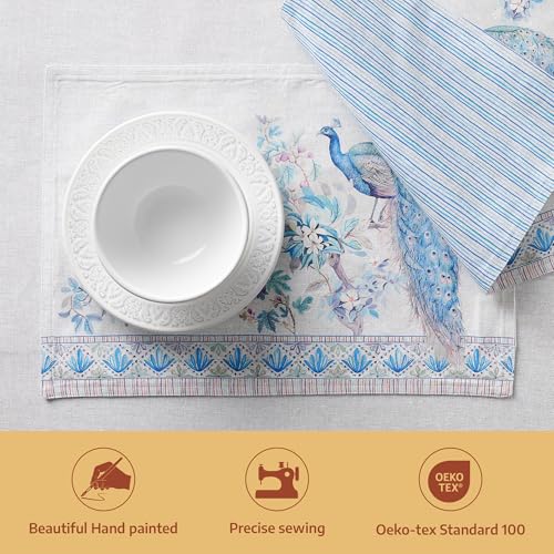 Maison d' Hermine Placemats Set of 4 Reusable 100% Combed Cotton (13"x19") - color: 011 - Peacock Utopia - Orginal, size: 13" X 19" (Pack of 4)