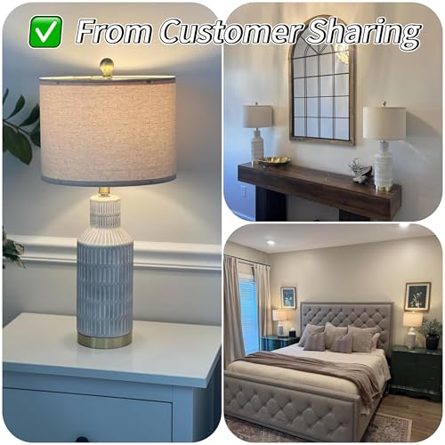 USumkky 25" Modern Ceramic Lamps Single Table Lamp for Living Room Bedroom Farmhouse Nightstand Bedside Lamps - color: Washed White-Single