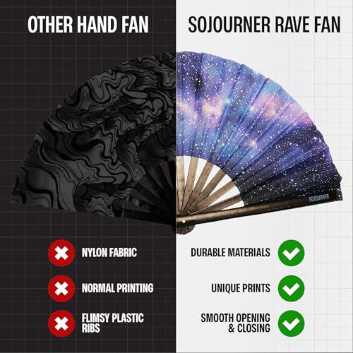 SoJourner Bags Galaxy Rave Fan - Large Folding Clack Fan for Men and Women - Rave Accessories for EDM, Line Dancing, Cosplay, Concerts and More - color: Galaxy
