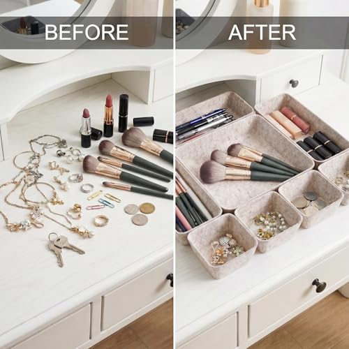 Felt Desk Drawer Organizer, 8pcs Shallow Storage Trays Bins, Office Accessories Box Inserts College Jewelry & Makeup Boxes Containers(Beige) - color: Beige