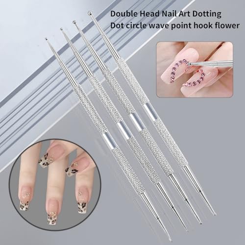 4Pcs Dual-Ended Nail Dotting Tool Set, Silver Stainless Steel Nail Art Dot Pens with Portable Storage Cases, Professional Nail Polka Dot & Rhinestone Picker Tools for Salon DIY Manicure - color: Silver