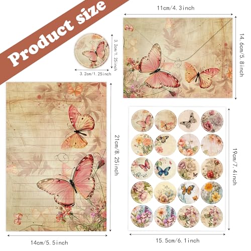 Stationery Paper Envelopes Set 160 Pcs - 50 Lined Writing Paper, 50 Envelopes, 60 Dot Stickers, Vintage/Floral/Leaf/Watercolor Multi-Style Options (STATIONERY-160PCS-VINTAGE) - style: Vintage Botanical