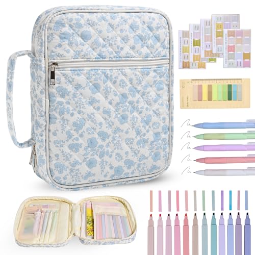 Bible Cover Case for Women Large Bible Cover Bag Quilted Bible Carrying Case for Girls Bible Study Supplies Accessories Christian Gifts for Women (Small Blue Floral, Large) - color: Small Blue Floral