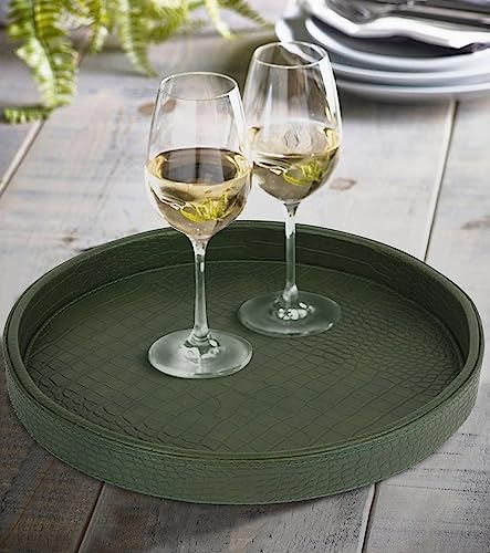 HofferRuffer Faux Leather Round Serving Tray, Vegan Croco Leather Decorative Tray, Food Tray for Storage Drinks, Snack & Cosmetics, Dia.12'' x 1.6'' (Green) - color: Green, size: 12"
