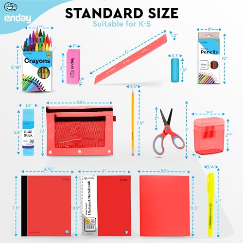 Enday Back to School Supplies for Kids, School Supply Box Grades K-5 (Red, 1 Kit) - color: Red, size: 1 Kit