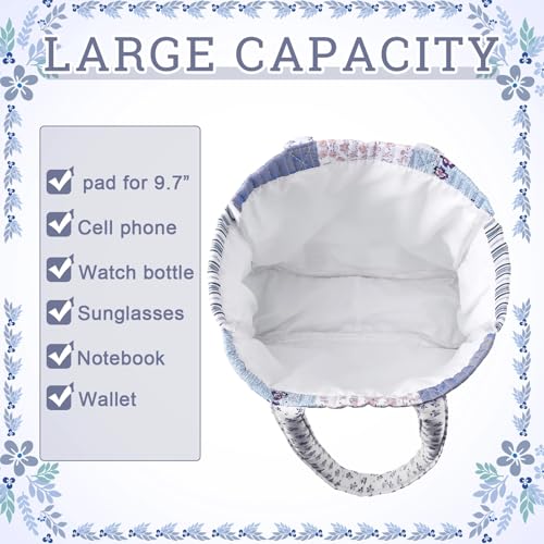 Aliceset Quilted Patchwork Tote Bag for Women Cotton Shoulder Bag Back to School Gift Farmhome Rustic Handbag Commuting Beach - style: Blue Floral