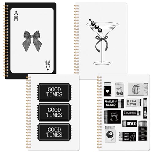 CNhoqc Black Spiral Journal Notebook, 4 Pcs A5 Black Watercolor Coquette - color: 4-Pcs Black Bow-B
