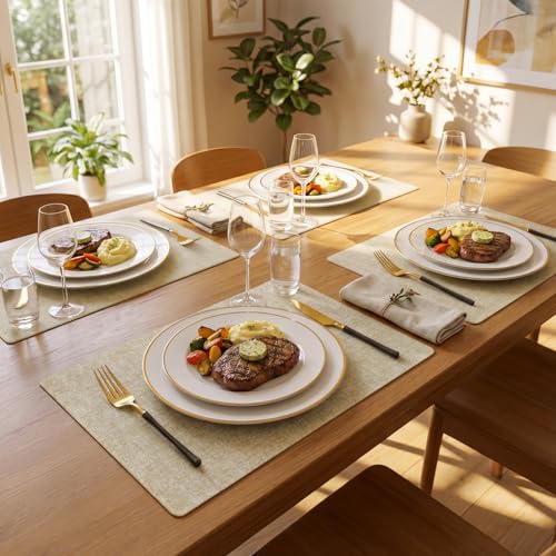 Romanstile Faux Leather Vinyl Placemats Set of 6, Beige - color: Beige