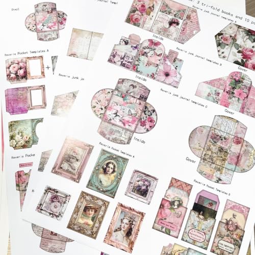 ZHIJIANHZ Junk Journal Kit Pink Romantic Ephemera Set for Scrapbooking - color: Reverie_Romance